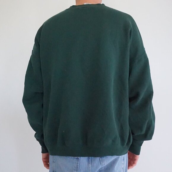 90s Fruit Of The Loom Green Happy Time Preschool Puff Print Crewneck Sweater 2XL - Picture 2 of 9